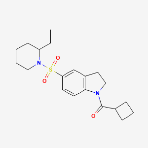 molecular formula C20H28N2O3S B1230097 Cyclobutyl-[5-[(2-ethyl-1-piperidinyl)sulfonyl]-2,3-dihydroindol-1-yl]methanone 