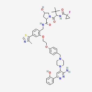 molecular formula C49H58FN9O7S B12301030 N-[[2-[2-[4-[[4-[3-amino-6-(2-hydroxyphenyl)pyridazin-4-yl]piperazin-1-yl]methyl]phenoxy]ethoxy]-4-(4-methyl-1,3-thiazol-5-yl)phenyl]methyl]-1-[2-[(1-fluorocyclopropanecarbonyl)amino]-3,3-dimethylbutanoyl]-4-hydroxypyrrolidine-2-carboxamide 