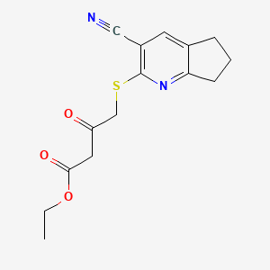 molecular formula C15H16N2O3S B1230104 4-[(3-cyano-6,7-dihydro-5H-cyclopenta[b]pyridin-2-yl)thio]-3-oxobutanoic acid ethyl ester 