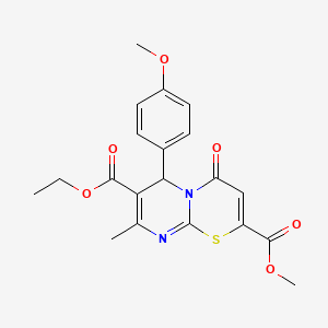 molecular formula C20H20N2O6S B1230109 6-(4-methoxyphenyl)-8-methyl-4-oxo-6H-pyrimido[2,1-b][1,3]thiazine-2,7-dicarboxylic acid O7-ethyl ester O2-methyl ester 