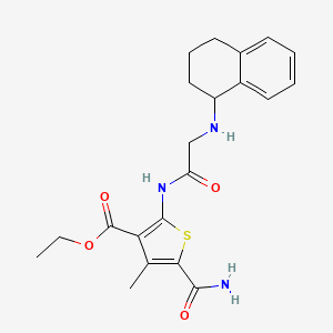 molecular formula C21H25N3O4S B1230110 5-Carbamoyl-4-methyl-2-[[1-oxo-2-(1,2,3,4-tetrahydronaphthalen-1-ylamino)ethyl]amino]-3-thiophenecarboxylic acid ethyl ester 