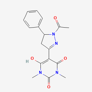 molecular formula C17H18N4O4 B1230198 5-(1-Acetyl-5-phenyl-3-pyrazolidinylidene)-1,3-dimethyl-1,3-diazinane-2,4,6-trione 