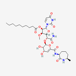 molecular formula C34H51N5O13 B1230199 [(2R,3R,4R,5S)-5-[(1R)-2-amino-1-[[(2S,3S,4S)-3,4-dihydroxy-6-[[(3S,7R)-7-methyl-2-oxoazepan-3-yl]carbamoyl]-3,4-dihydro-2H-pyran-2-yl]oxy]-2-oxoethyl]-2-(2,4-dioxopyrimidin-1-yl)-4-methoxyoxolan-3-yl] decanoate CAS No. 254449-23-5