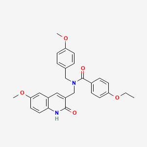 4-ethoxy-N-[(6-methoxy-2-oxo-1H-quinolin-3-yl)methyl]-N-[(4-methoxyphenyl)methyl]benzamide
