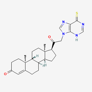 molecular formula C26H32N4O2S B1230430 (8R,9R,10S,13R,14S,17S)-10,13-dimethyl-17-[2-(6-sulfanylidene-3H-purin-9-yl)acetyl]-1,2,6,7,8,9,11,12,14,15,16,17-dodecahydrocyclopenta[a]phenanthren-3-one 