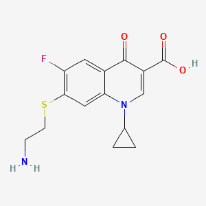molecular formula C15H15FN2O3S B1230482 7-((2-Aminoethyl)thio)-1-cyclopropyl-6-fluoro-4-oxo-1,4-dihydroquinoline-3-carboxylic acid CAS No. 128751-33-7
