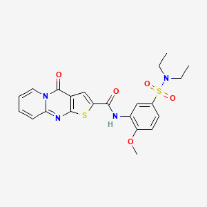 molecular formula C22H22N4O5S2 B1230496 N-[5-(diethylsulfamoyl)-2-methoxyphenyl]-2-oxo-6-thia-1,8-diazatricyclo[7.4.0.0^{3,7}]trideca-3(7),4,8,10,12-pentaene-5-carboxamide 