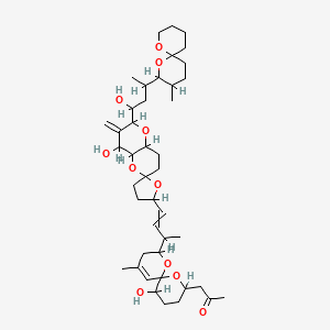 molecular formula C43H66O11 B1230514 1-[11-hydroxy-2-[4-[4-hydroxy-2-[1-hydroxy-3-(3-methyl-1,7-dioxaspiro[5.5]undecan-2-yl)butyl]-3-methylidenespiro[4a,7,8,8a-tetrahydro-4H-pyrano[3,2-b]pyran-6,5'-oxolane]-2'-yl]but-3-en-2-yl]-4-methyl-1,7-dioxaspiro[5.5]undec-4-en-8-yl]propan-2-one 