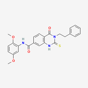 molecular formula C25H23N3O4S B1230526 N-(2,5-dimethoxyphenyl)-4-oxo-3-(2-phenylethyl)-2-sulfanylidene-1H-quinazoline-7-carboxamide 