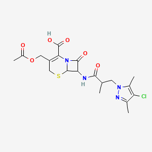molecular formula C19H23ClN4O6S B1230537 3-[(ACETYLOXY)METHYL]-7-[3-(4-CHLORO-3,5-DIMETHYL-1H-PYRAZOL-1-YL)-2-METHYLPROPANAMIDO]-8-OXO-5-THIA-1-AZABICYCLO[4.2.0]OCT-2-ENE-2-CARBOXYLIC ACID 