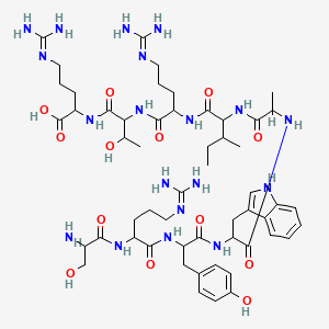 molecular formula C54H85N19O13 B12305593 2-[[2-[[2-[[2-[2-[[2-[[2-[[2-[(2-amino-3-hydroxypropanoyl)amino]-5-(diaminomethylideneamino)pentanoyl]amino]-3-(4-hydroxyphenyl)propanoyl]amino]-3-(1H-indol-3-yl)propanoyl]amino]propanoylamino]-3-methylpentanoyl]amino]-5-(diaminomethylideneamino)pentanoyl]amino]-3-hydroxybutanoyl]amino]-5-(diaminomethylideneamino)pentanoic acid 