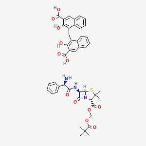 molecular formula C45H45N3O12S B1230571 4-[(3-Carboxy-2-hydroxynaphthalen-1-yl)methyl]-3-hydroxynaphthalene-2-carboxylic acid;2,2-dimethylpropanoyloxymethyl (2S,5R,6R)-6-[[(2R)-2-amino-2-phenylacetyl]amino]-3,3-dimethyl-7-oxo-4-thia-1-azabicyclo[3.2.0]heptane-2-carboxylate 