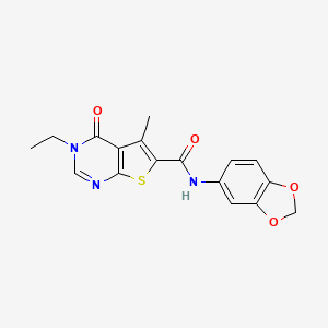 molecular formula C17H15N3O4S B1230580 N-(1,3-benzodioxol-5-yl)-3-ethyl-5-methyl-4-oxo-6-thieno[2,3-d]pyrimidinecarboxamide 