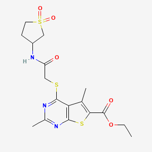 molecular formula C17H21N3O5S3 B1230590 4-[[2-[(1,1-Dioxo-3-thiolanyl)amino]-2-oxoethyl]thio]-2,5-dimethyl-6-thieno[2,3-d]pyrimidinecarboxylic acid ethyl ester 
