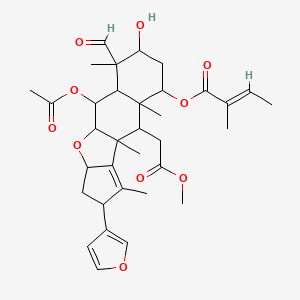 molecular formula C34H44O10 B12305949 [2-acetyloxy-4-formyl-13-(furan-3-yl)-5-hydroxy-9-(2-methoxy-2-oxoethyl)-4,8,10,12-tetramethyl-16-oxatetracyclo[8.6.0.03,8.011,15]hexadec-11-en-7-yl] (E)-2-methylbut-2-enoate 