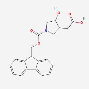 molecular formula C21H21NO5 B12305995 2-(1-{[(9H-fluoren-9-yl)methoxy]carbonyl}-4-hydroxypyrrolidin-3-yl)acetic acid 