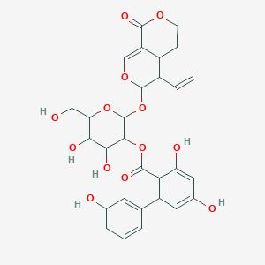 molecular formula C29H30O13 B1230634 [2-[(4-ethenyl-8-oxo-4,4a,5,6-tetrahydro-3H-pyrano[3,4-c]pyran-3-yl)oxy]-4,5-dihydroxy-6-(hydroxymethyl)oxan-3-yl] 2,4-dihydroxy-6-(3-hydroxyphenyl)benzoate 