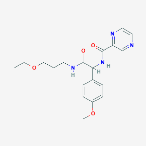 molecular formula C19H24N4O4 B1230643 N-[2-(3-ethoxypropylamino)-1-(4-methoxyphenyl)-2-oxoethyl]-2-pyrazinecarboxamide 