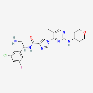 molecular formula C22H25ClFN7O2 B12307192 N-[(1S)-2-amino-1-(3-chloro-5-fluorophenyl)ethyl]-1-{5-methyl-2-[(oxan-4-yl)amino]pyrimidin-4-yl}-1H-imidazole-4-carboxamide 