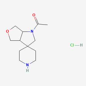 molecular formula C12H21ClN2O2 B12307352 rac-1-[(3aR,6aS)-hexahydrospiro[furo[3,4-b]pyrrole-3,4'-piperidine]-1-yl]ethan-1-one hydrochloride, cis 