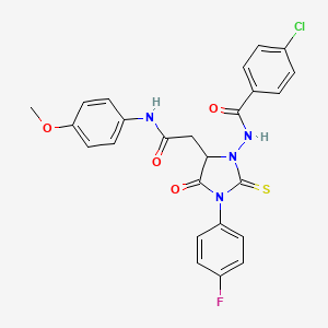 molecular formula C25H20ClFN4O4S B1230803 4-chloro-N-[3-(4-fluorophenyl)-5-[2-(4-methoxyanilino)-2-oxoethyl]-4-oxo-2-sulfanylidene-1-imidazolidinyl]benzamide 