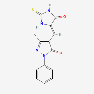 molecular formula C14H12N4O2S B1230856 5-甲基-4-[(Z)-(5-氧代-2-硫代亚氨基咪唑烷-4-亚甲基)甲基]-2-苯基-4H-吡唑-3-酮 