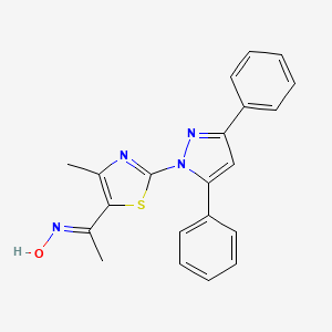 molecular formula C21H18N4OS B1230872 (NE)-N-[1-[2-(3,5-diphenylpyrazol-1-yl)-4-methyl-1,3-thiazol-5-yl]ethylidene]hydroxylamine 