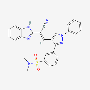 molecular formula C27H22N6O2S B1230878 3-{4-[(E)-2-(1H-Benzoimidazol-2-yl)-2-cyano-vinyl]-1-phenyl-1H-pyrazol-3-yl}-N,N-dimethyl-benzenesulfonamide 