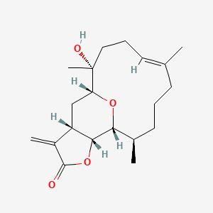 molecular formula C20H30O4 B1230908 (1R,2R,5E,10R,11R,12R,16S)-2-Hydroxy-2,6,10-trimethyl-15-methylidene-13,18-dioxatricyclo[9.6.1.012,16]octadec-5-en-14-one CAS No. 22551-45-7