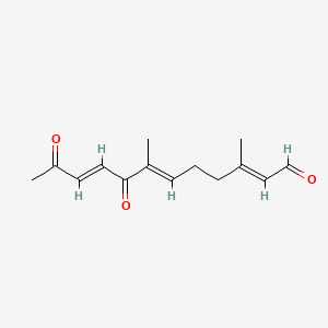 molecular formula C14H18O3 B1230976 3,7-二甲基-8,11-二氧代-2E,6E,9E-十二三烯醛 CAS No. 36518-11-3