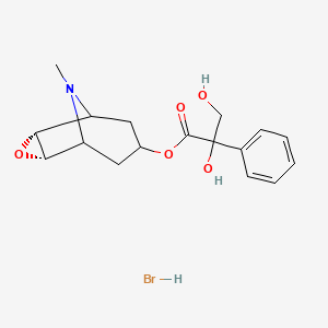 molecular formula C17H22BrNO5 B1230993 [(2S,4R)-9-methyl-3-oxa-9-azatricyclo[3.3.1.02,4]nonan-7-yl] 2,3-dihydroxy-2-phenylpropanoate;hydrobromide 