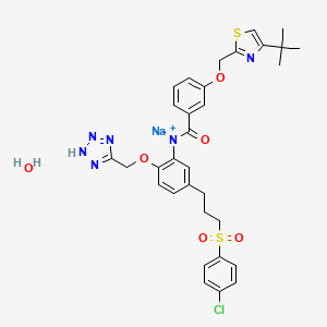 sodium;[3-[(4-tert-butyl-1,3-thiazol-2-yl)methoxy]benzoyl]-[5-[3-(4-chlorophenyl)sulfonylpropyl]-2-(2H-tetrazol-5-ylmethoxy)phenyl]azanide;hydrate