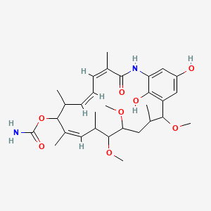 molecular formula C30H44N2O8 B1231053 2-Azabicyclo[16.3.1]docosa-1(22),4,6,10,18,20-hexaen-3-one, 9-[(aminocarbonyl)oxy]-20,22-dihydroxy-13,14,17-trimethoxy-4,8,10,12,16-pentamethyl- 