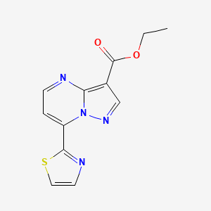 molecular formula C12H10N4O2S B12311292 Ethyl 7-(thiazol-2-yl)pyrazolo[1,5-a]pyrimidine-3-carboxylate 