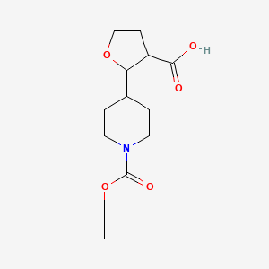 molecular formula C15H25NO5 B12311508 rac-(2R,3S)-2-{1-[(tert-butoxy)carbonyl]piperidin-4-yl}oxolane-3-carboxylic acid, trans 
