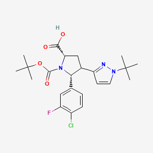molecular formula C23H29ClFN3O4 B12311997 rac-(2R,5S)-1-(tert-butoxycarbonyl)-4-(1-(tert-butyl)-1H-pyrazol-3-yl)-5-(4-chloro-3-fluorophenyl)pyrrolidine-2-carboxylic acid 