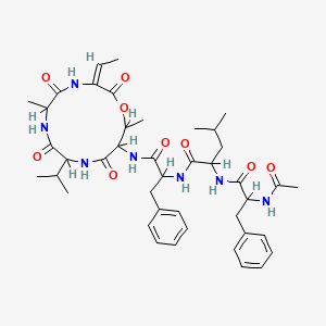 molecular formula C42H57N7O9 B1231263 2-[(2-acetamido-3-phenylpropanoyl)amino]-N-[1-[[(3E)-3-ethylidene-6,13-dimethyl-2,5,8,11-tetraoxo-9-propan-2-yl-1-oxa-4,7,10-triazacyclotridec-12-yl]amino]-1-oxo-3-phenylpropan-2-yl]-4-methylpentanamide CAS No. 55599-68-3