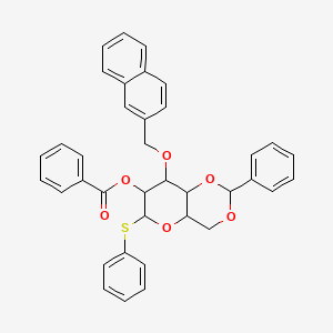 molecular formula C37H32O6S B12312637 Phenyl 2-O-benzoyl-4,6-O-benzylidene-3-O-(2-naphthylmethyl)-b-D-thioglucopyranoside 