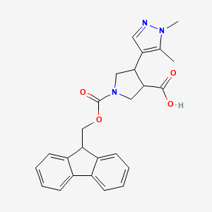 molecular formula C25H25N3O4 B12313014 rac-(3R,4S)-4-(1,5-dimethyl-1H-pyrazol-4-yl)-1-{[(9H-fluoren-9-yl)methoxy]carbonyl}pyrrolidine-3-carboxylic acid, trans 