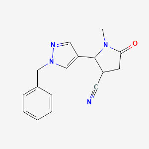 molecular formula C16H16N4O B12313049 2-(1-Benzyl-1H-pyrazol-4-yl)-1-methyl-5-oxopyrrolidine-3-carbonitrile CAS No. 1803562-36-8