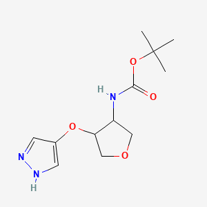 molecular formula C12H19N3O4 B12313352 rac-tert-butyl N-[(3R,4R)-4-(1H-pyrazol-4-yloxy)oxolan-3-yl]carbamate, cis 