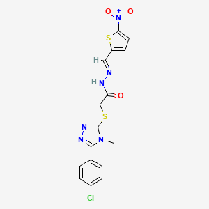 molecular formula C16H13ClN6O3S2 B1231403 2-[[5-(4-chlorophenyl)-4-methyl-1,2,4-triazol-3-yl]sulfanyl]-N-[(E)-(5-nitrothiophen-2-yl)methylideneamino]acetamide 