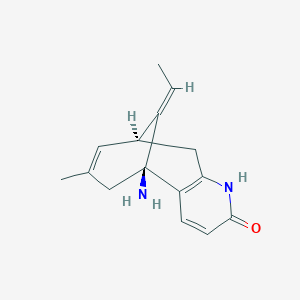 molecular formula C15H18N2O B1231448 (11E)-5alpha-Amino-11-ethylidene-5,6,9,10-tetrahydro-7-methyl-5,9beta-methanocycloocta[b]pyridin-2(1H)-one 