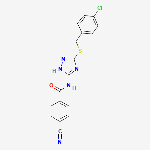 molecular formula C17H12ClN5OS B1231458 N-[3-[(4-chlorophenyl)methylthio]-1H-1,2,4-triazol-5-yl]-4-cyanobenzamide 