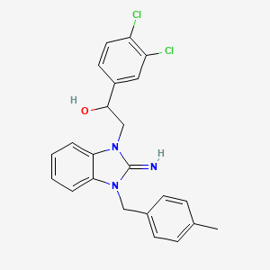 molecular formula C23H21Cl2N3O B12315189 Alpha-(3,4-Dichlorophenyl)-2,3-dihydro-2-imino-3-[(4-methylphenyl)methyl]-1H-benzimidazole-1-ethanol 