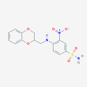 molecular formula C15H15N3O6S B1231527 4-(2,3-Dihydro-1,4-benzodioxin-3-ylmethylamino)-3-nitrobenzenesulfonamide 