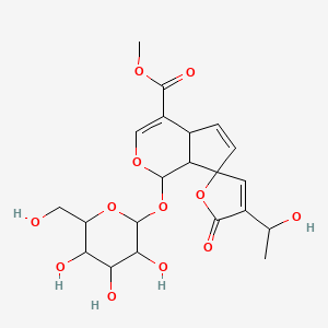 molecular formula C21H26O12 B1231529 methyl 4'-(1-hydroxyethyl)-5'-oxo-1-[3,4,5-trihydroxy-6-(hydroxymethyl)oxan-2-yl]oxyspiro[4a,7a-dihydro-1H-cyclopenta[c]pyran-7,2'-furan]-4-carboxylate 