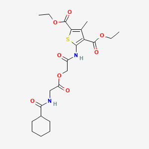 molecular formula C22H30N2O8S B1231546 Diethyl 5-[[2-[2-(cyclohexanecarbonylamino)acetyl]oxyacetyl]amino]-3-methylthiophene-2,4-dicarboxylate 