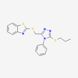 molecular formula C19H18N4S3 B1231547 2-[[4-Phenyl-5-(propylthio)-1,2,4-triazol-3-yl]methylthio]-1,3-benzothiazole 