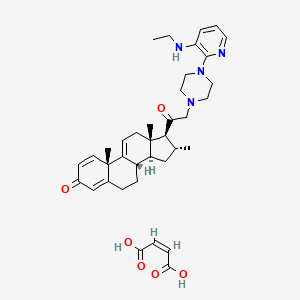molecular formula C37H48N4O6 B1231676 (Z)-But-2-enedioic acid;(8S,10S,13S,14S,16R,17S)-17-[2-[4-[3-(ethylamino)pyridin-2-yl]piperazin-1-yl]acetyl]-10,13,16-trimethyl-6,7,8,12,14,15,16,17-octahydrocyclopenta[a]phenanthren-3-one CAS No. 130590-09-9